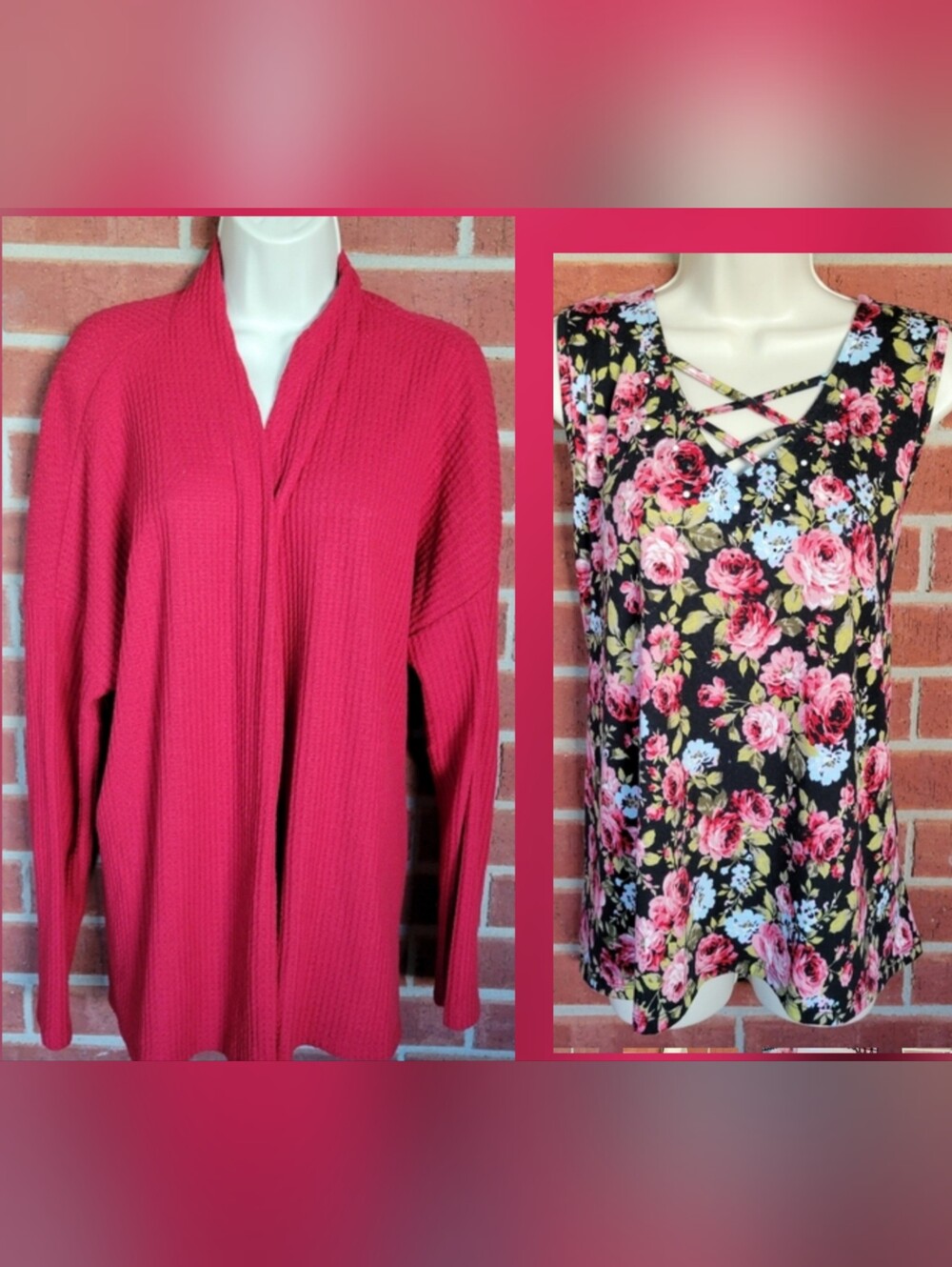 Time and Tru XXL Floral Top Red Cardigan 2 Piece Layering Set.   #360,#361